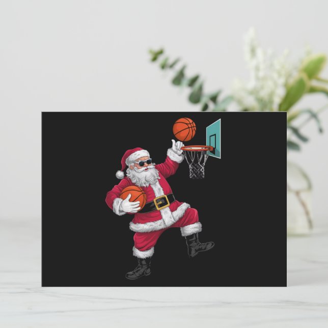 Jul Tomte Dunkar En Basketboll Jul Julkort (Stående Fram)