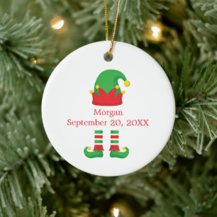 Jul Tomte Elf Röd Grön Bebis Present Julgransprydnad Keramik