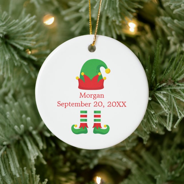 Jul Tomte Elf Röd Grön Bebis Present Julgransprydnad Keramik (Träd)