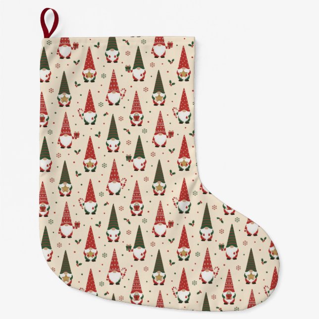 Jul Tomte Fest Mönster Stor Julstrumpa (Framsidan)