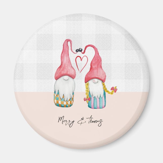Jul Tomte Förälskad Vattenfärg Monogram Magnet (Framsidan)