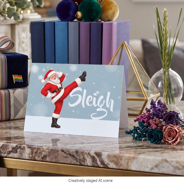 Jul Tomte Gay Holiday Kort (Sleigh Christmas Santa Claus Gay Holiday Card by Ricaso.  A Santa with some attitude, dancing. )