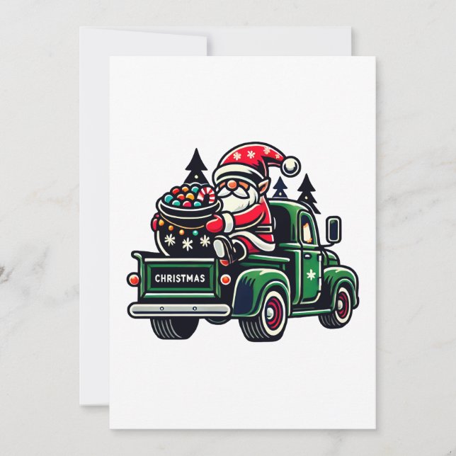 Jul Tomte Gnome På Pickup Lastbil Inbjudningar (Framsida)