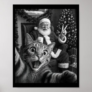 Jul Tomte God Jul Rolig Katt Selfie Poster