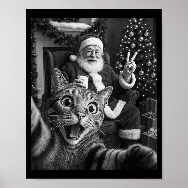 Jul Tomte God Jul Rolig Katt Selfie Poster (Framsidan)