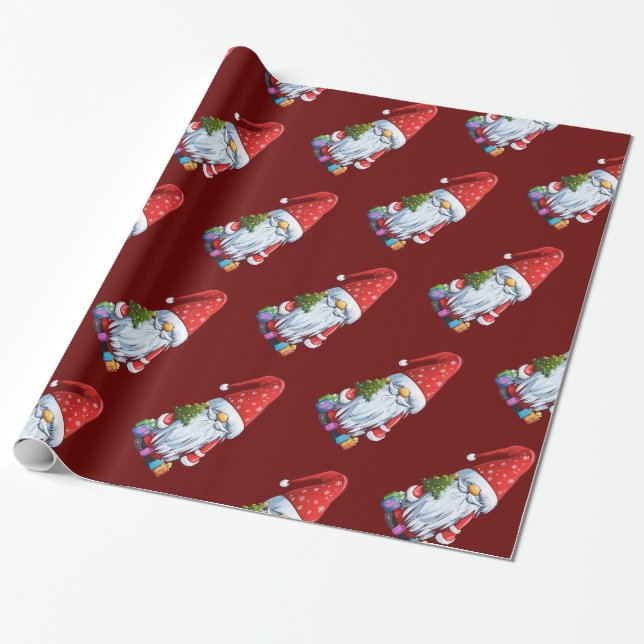 Jul Tomte Gonk Klädd I En Festlig Outfit Presentpapper (Utrullad)