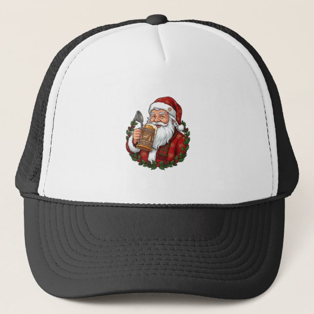Jul Tomte håller ölgglas Keps (Framsida)