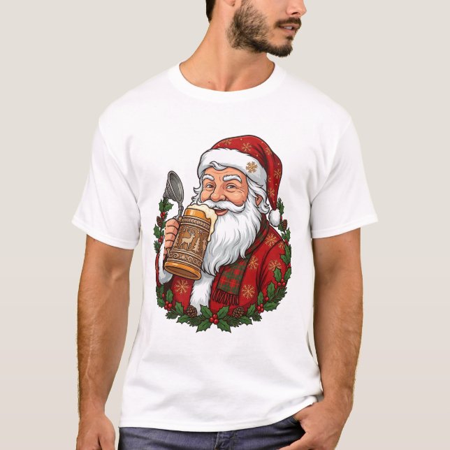 Jul Tomte håller ölglas T Shirt (Framsida)