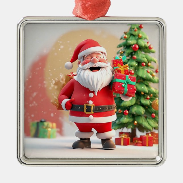Jul Tomte håller present Julgransprydnad Metall (Framsidan)
