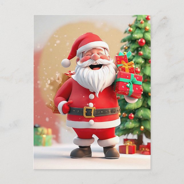 Jul Tomte håller present Vykort (Framsida)