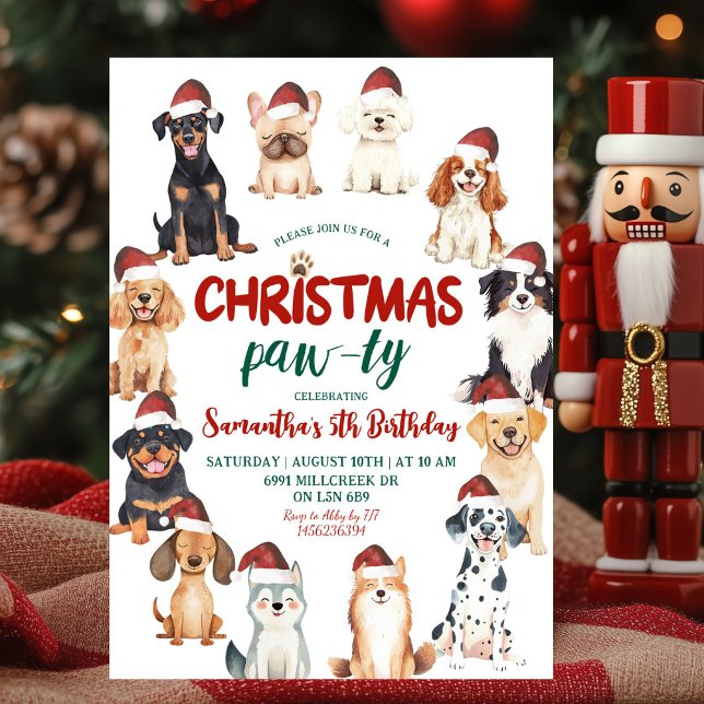 Jul Tomte Hundälskare Tema Födelsedagsfest  Inbjudningar (Skapare uppladdad)