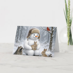 Jul Tomte i Vinter Skog Med Djur Kort