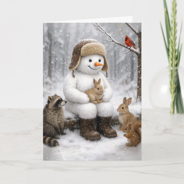 Jul Tomte i Vinter Skog Med Djur Kort (Framsida)