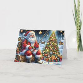 Jul tomte isfiske helgkort
