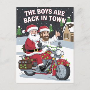 Jul Tomte Jesus På En Motorcykel Rolig Jul Vykort