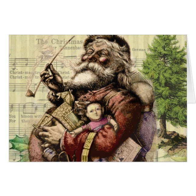 Jul tomte klassisk Thomas Nast illustration  Hälsningskort (Framsidan Horizontal)