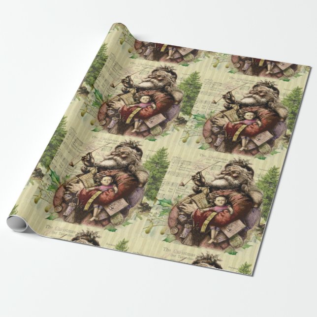 Jul tomte klassisk Thomas Nast Illustration Presentpapper (Utrullad)