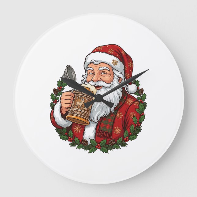 Jul Tomte Klaus Håller Ölgglas Stor Klocka (Framsida)