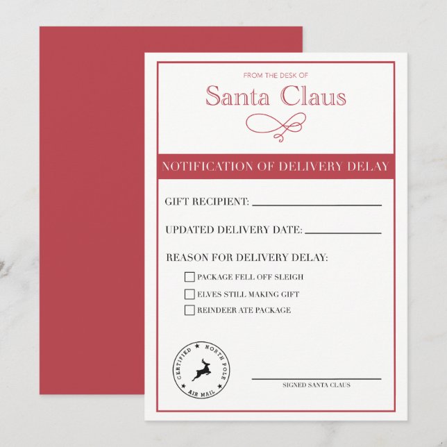 Jul Tomte Leveransfördröjning Tom Blankett Julkort (Fram/baksida)