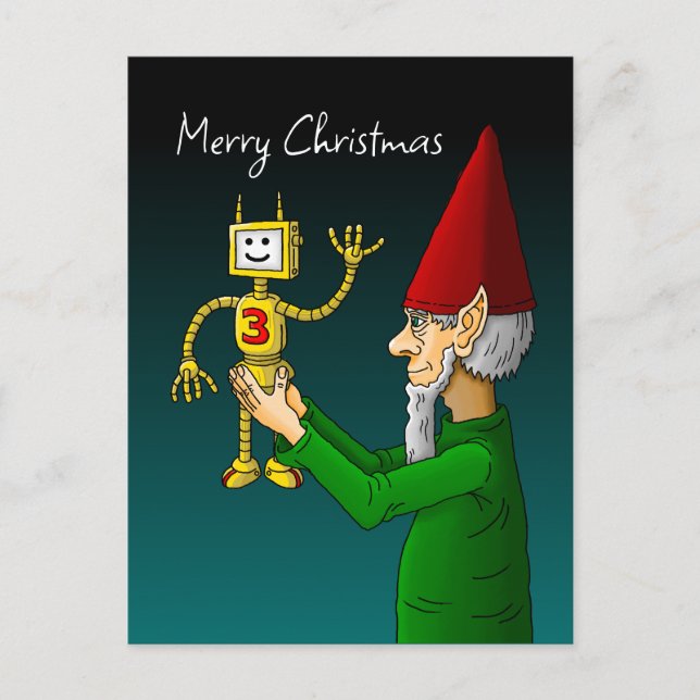 Jul tomte med den vinkande roboten vykort (Framsida)