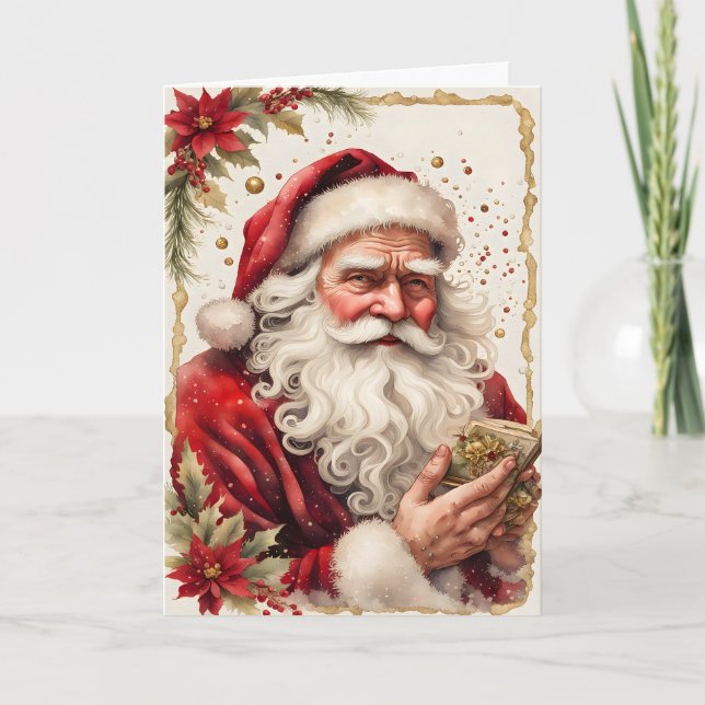 Jul tomte med en liten bok jul helgkort (Framsida)