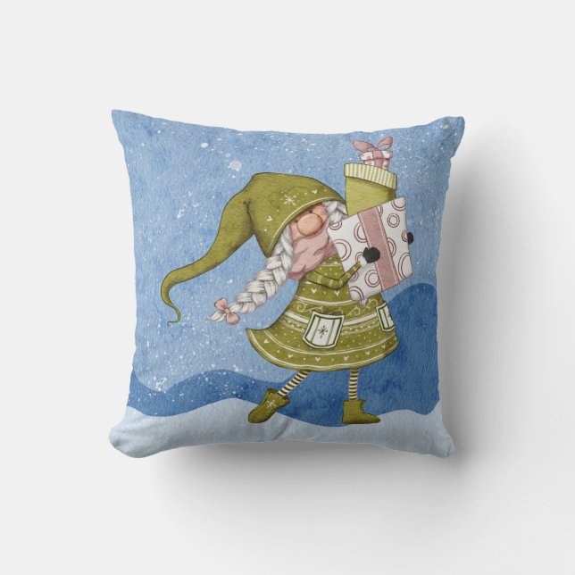 Jul Tomte med presenter Kastkudde Kudde (Framsida)
