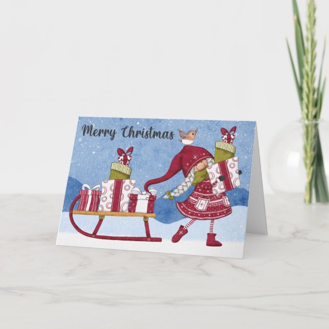 Jul Tomte med Presentkort Julkort Kort (Framsida)