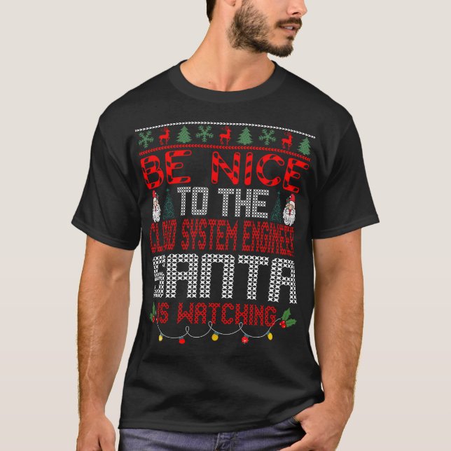 Jul Tomte Moln System Ingenjör Present  T Shirt (Framsida)