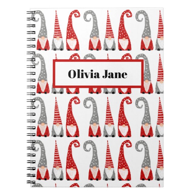 Jul Tomte Mönster Röd Personlig Anteckningsbok (Framsidan)