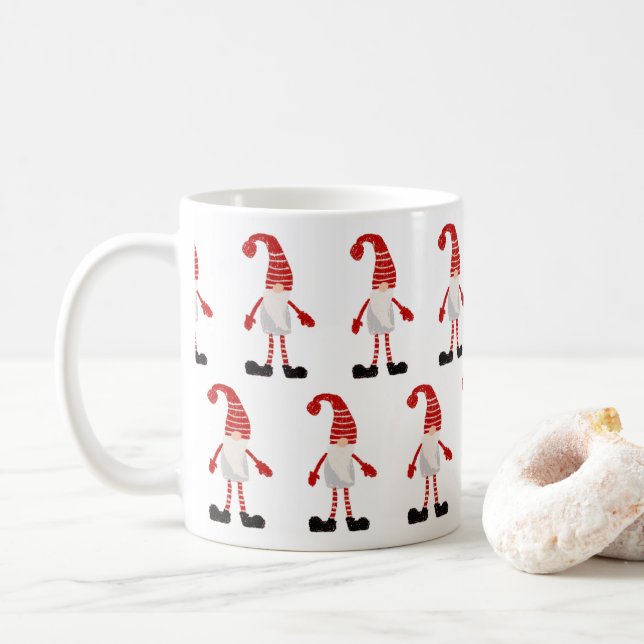 Jul Tomte Nordisk Mönster Röd Grå Vit Kaffemugg (Med munk)