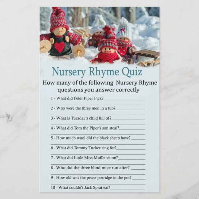 jul tomte Nursery Rhyme Quiz baby shower (Framsida)
