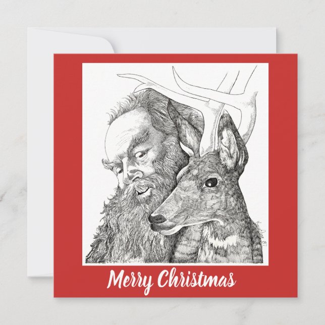Jul Tomte och renar Julkort (Framsida)