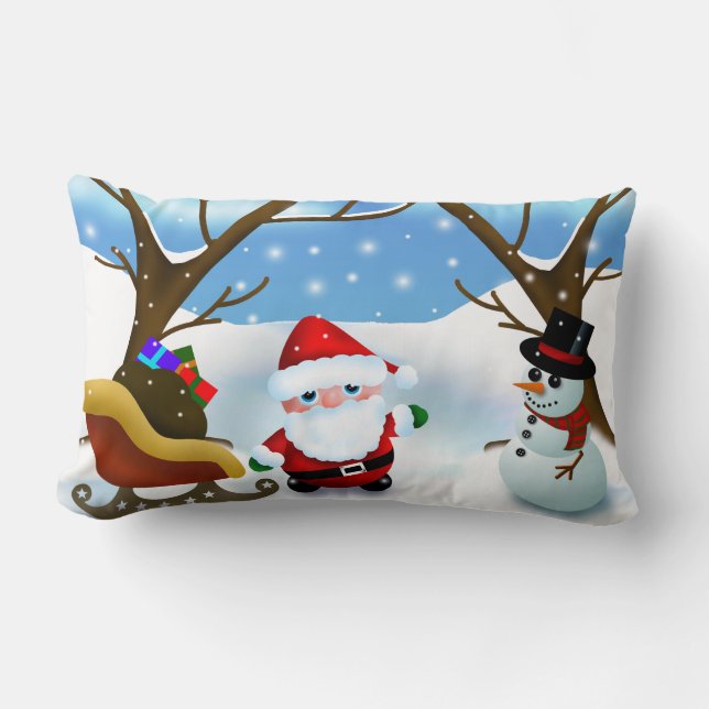 Jul-Tomte och Snömannen Lumbarkudde (Framsida)