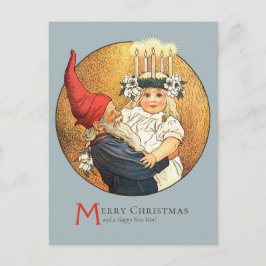 Jul Tomte och söt liten Lucia-flicka CC1181 Vykort