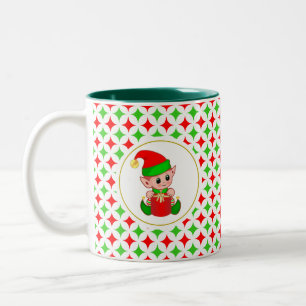 Jul Tomte på Grön & Röd Diamantstjärnmönster Två-Tonad Mugg
