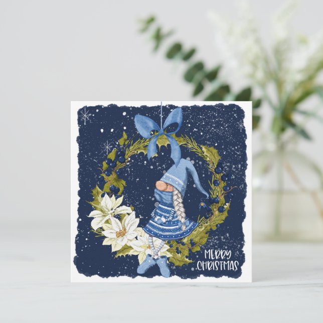 Jul Tomte på Krans Julkort (Stående Fram)