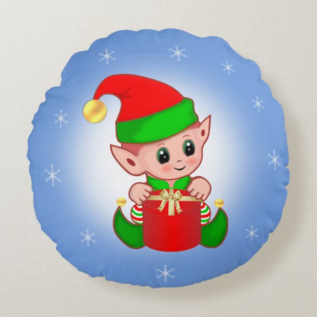 Jul Tomte på Ljusblå Rund Kudd Kudde (Framsidan)