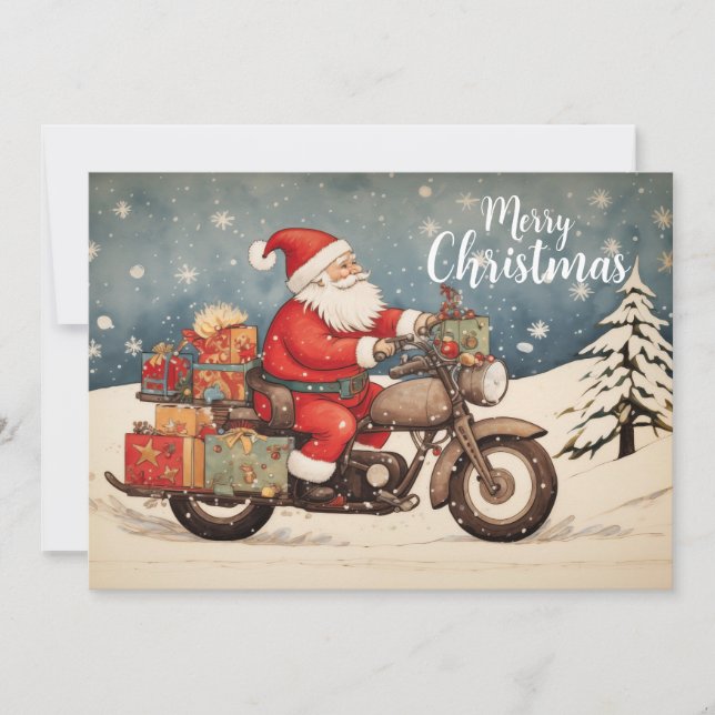 Jul tomte på motorcykel julkort (Framsida)