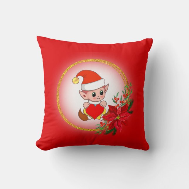 Jul Tomte på Röd Kudd Kudde (Framsida)