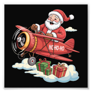 Jul Tomte Pilot Flygande Flygplan Present Fototryck