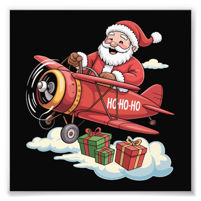 Jul Tomte Pilot Flygande Flygplan Present Fototryck (Framsidan)