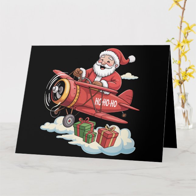 Jul Tomte Pilot Flygande Flygplan Present Kort (Gul blomma)