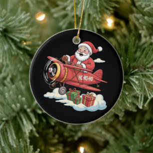Jul Tomte Pilot Flyger Flygplan Present Julgransprydnad Keramik