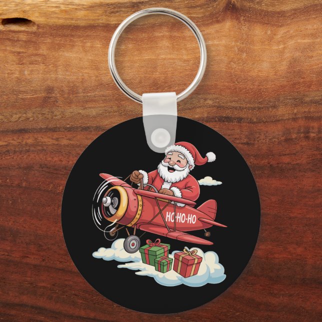 Jul Tomte Pilot Flyger Flygplan Present Nyckelring (Framsida)