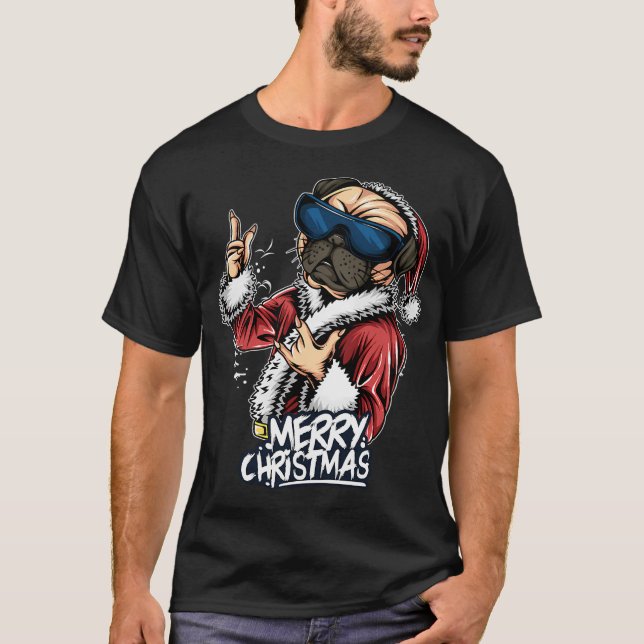 jul tomte pug som bär solglasögon chris t shirt (Framsida)