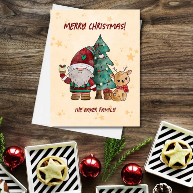 Jul Tomte Ren Akvarell Helg Vykort (Skapare uppladdad)