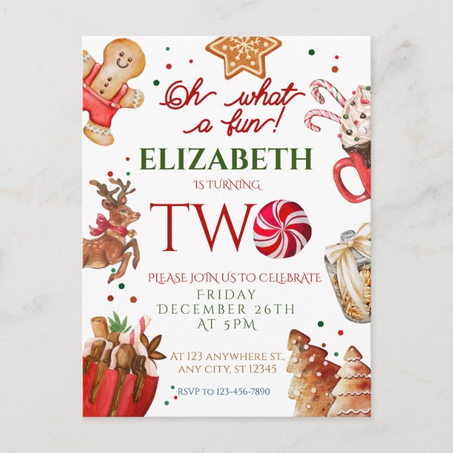 Jul Tomte Renar vad kul 2-års födelsedag Vykort (Framsida)