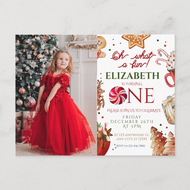 Jul Tomte Renar vad roligt 1:a födelsedag Vykort (Framsida)