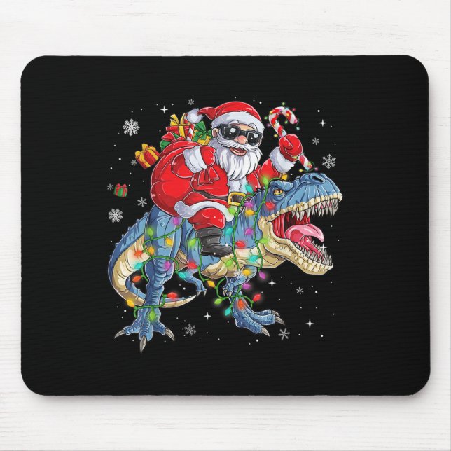 Jul Tomte Ridande Dinosaurie Roliga Julbelysningar Musmatta (Framsidan)