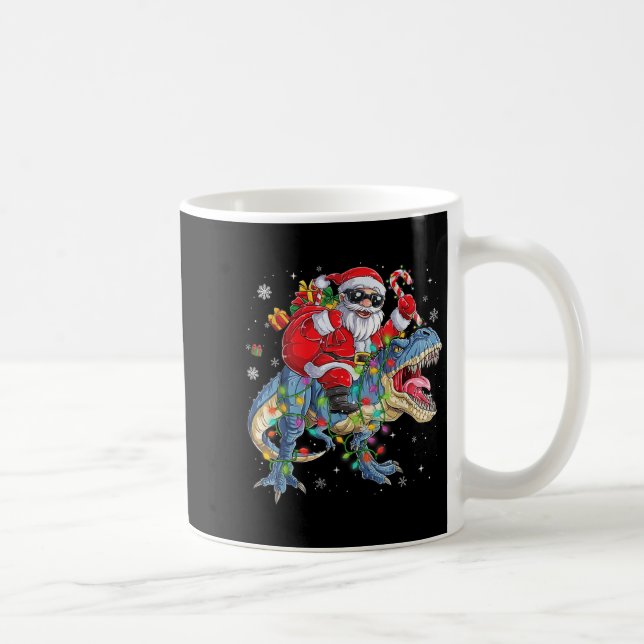 Jul Tomte Ridande Dinosaurie Roliga Xmas Ljus  Kaffemugg (Höger)